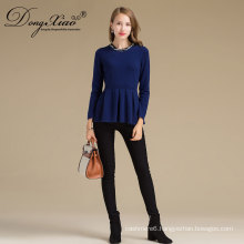 Wholesales New Designs Blue Round Neck Pullover Cashmere Blend Sweater In China